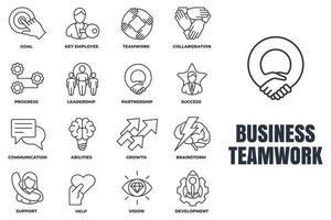 ensemble d'illustration vectorielle de logo d'icône de travail d'équipe d'entreprise. objectif, collaboration, support, développement, communication, partenariat et plus modèle de symbole de pack pour la collection de conception graphique et web vecteur