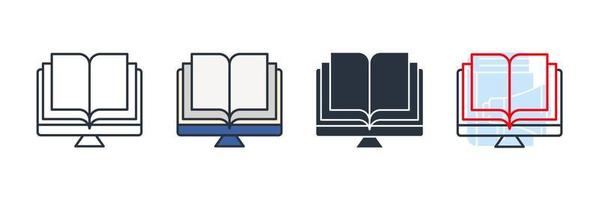 lire le livre en ligne sur l'illustration vectorielle du logo de l'icône de l'écran. modèle de symbole de lecture en ligne pour la collection de conception graphique et web vecteur