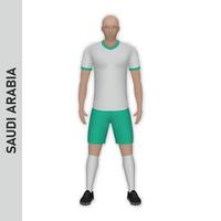 Maquette de joueur de football réaliste 3d. équipe de football d'arabie saoudite ki vecteur