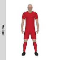 Maquette de joueur de football réaliste 3d. modèle de kit de l'équipe de football de chine vecteur