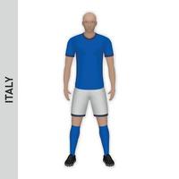 Maquette de joueur de football réaliste 3d. modèle de maillot de l'équipe de football d'italie vecteur