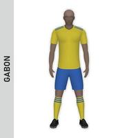 Maquette de joueur de football réaliste 3d. modèle de maillot de l'équipe de football du gabon vecteur