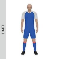 Maquette de joueur de football réaliste 3d. modèle de maillot de l'équipe de football d'Haïti vecteur