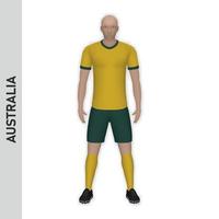 Maquette de joueur de football réaliste 3d. kit équipe de football d'australie t vecteur