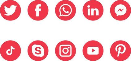 logos de médias sociaux sur les cercles rouges vecteur