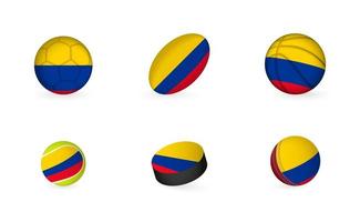 équipements sportifs avec le drapeau de la colombie. jeu d'icônes de sport. vecteur