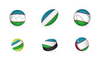 équipements sportifs avec le drapeau de l'ouzbékistan. jeu d'icônes de sport. vecteur