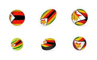 équipement sportif avec le drapeau du zimbabwe. jeu d'icônes de sport. vecteur