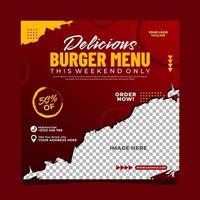 conception de modèle de bannière de publication de médias sociaux de promotion de menu de burger vecteur