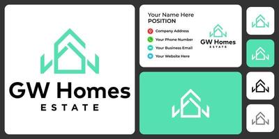 création de logo immobilier monogramme lettre gw avec modèle de carte de visite. vecteur