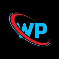 logo WP. conception wp. lettre wp bleue et rouge. création de logo de lettre wp. lettre initiale wp cercle lié logo monogramme majuscule. vecteur