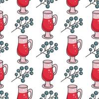 modèle sans couture automne dessiné à la main avec des baies et du vin chaud vecteur