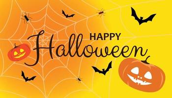 joyeux halloween texte avec des chauves-souris et des citrouilles illustration vectorielle premium vecteur