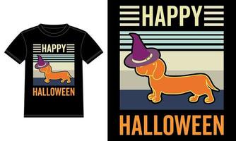 teckel sur la cape d'halloween t-shirt drôle vintage joyeux halloween vecteur