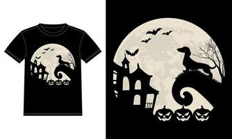 teckel est lune citrouille drôle halloween t-shirt vecteur