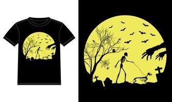 squelette marchant labrador retriever t-shirt drôle d'halloween vecteur