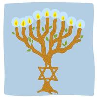 chandelier de hanukkah sous la forme de branches entrelacées d'un olivier avec des bourgeons. vecteur
