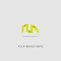 élégant simple logo de lettre de conception d'icônes m et u avec maquette de style 3d jaune et orange vecteur