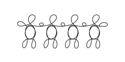 chaîne de personnes dans le style d'art en ligne. contour noir sur blanc. travail d'équipe, concept d'amitié vecteur