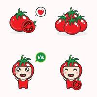 mascotte kawai mignon et mignon vecteur de conception de fruits tomate