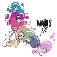 nail art, citation manuscrite, vernis à ongles, taches de peinture, manucure tendance vecteur