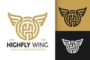 création de logo d'ailes de lettre h, vecteur de logos d'identité de marque, logo moderne, modèle d'illustration vectorielle de dessins de logo