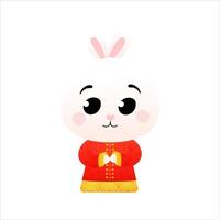 lapin mignon en costume national chinois en style cartoon pour le nouvel an lunaire élément décoratif pour la conception vecteur