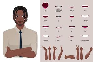 formel travailleur noir homme personnage bouche animation synchronisation labiale et gestes de la main vecteur premium