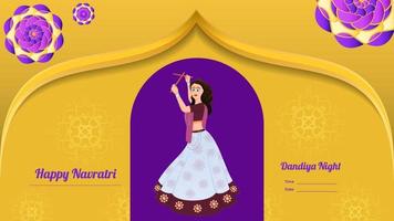 vecteur de fille traditionnellement habillé, vecteur de bannière créative dandiya, navratri heureux.