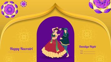 illustration vectorielle de couple dandiya bannière, navratri heureux. vecteur