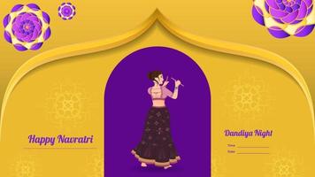 vecteur de fille traditionnellement habillé, vecteur de bannière créative dandiya, navratri heureux.