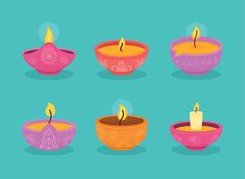 six bougies de cérémonie diwali vecteur
