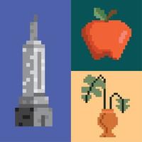 trois icônes de pixel art vecteur