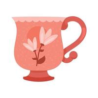 tasse à thé rouge avec des fleurs vecteur