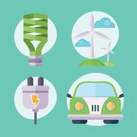 quatre icônes d'écologie de recyclage vecteur