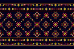 conception de modèle ethnique sans couture ikat. tapis en tissu aztèque boho mandalas décor textile papier peint. motif indigène tribal fleur broderie traditionnelle vecteur illustré fond