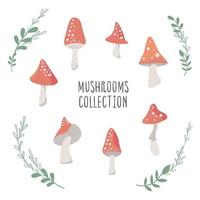 mignons champignons agaric de mouche rouge. ensemble pour autocollants vecteur