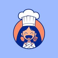 logo emblème de dessin animé de maître de cuisine de chef féminin drôle vecteur