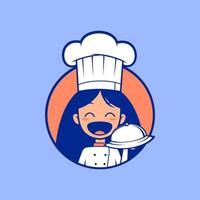 logo emblème de dessin animé de maître de cuisine de chef féminin drôle vecteur