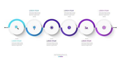 modèle de conception d'étiquettes infographiques vectorielles avec icônes et 6 options ou étapes. peut être utilisé pour le diagramme de processus, les présentations, la mise en page du flux de travail, la bannière, l'organigramme, le graphique d'informations. vecteur