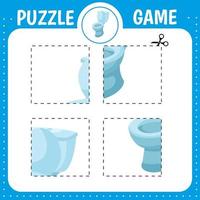 jeu de puzzle pour les enfants. couper et coller les toilettes. pratique de coupe. feuille de travail de développement de l'éducation. page d'activité. vecteur