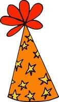 chapeau de fête avec des étoiles. style de griffonnage dessiné à la main. , minimalisme, couleur tendance jaune, orange. festif drôle vecteur