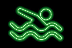 silhouette vert fluo de nageur freestyle avec des vagues sur fond noir vecteur