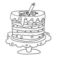 doodle anniversaire ou mariage gros gâteau au chocolat isolé sur fond blanc. vecteur
