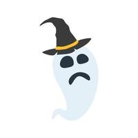 Fantôme d'halloween avec chapeau isolé sur fond blanc vecteur