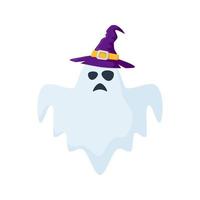 Fantôme d'halloween avec chapeau isolé sur fond blanc vecteur