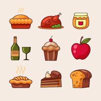 icônes de nourriture et de boissons de thanksgiving dessinées à la main vecteur