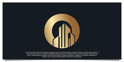 création de logo monogramme lettre initiale o pour entreprise avec bâtiment concept de couleur dorée vecteur premium