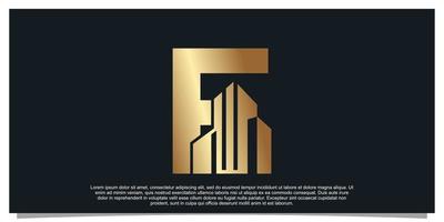 création de logo monogramme lettre initiale f pour entreprise avec bâtiment concept de couleur dorée vecteur premium