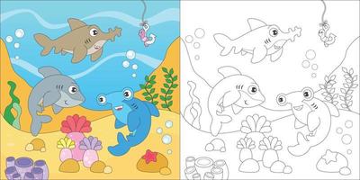 requin à colorier pour l'activité des enfants vecteur